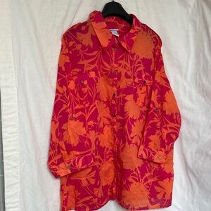 Jaclyn Smith Red & Orange Floral Button-Front Blouse